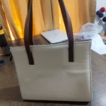 Brown & White Structured Shoulder Tote Bag - Image 2