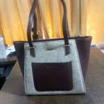 Textured Gray & Brown Front Pocket Tote Bag