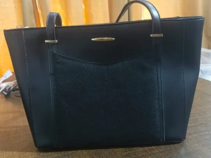 Classic Black Textured Front Pocket Tote Bag