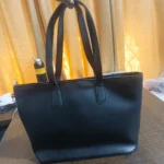 Classic Black Textured Front Pocket Tote Bag - Image 4