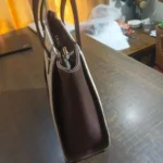 Textured Gray & Brown Front Pocket Tote Bag - Image 5