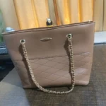 Elegant Quilted Taupe Chain Shoulder Bag
