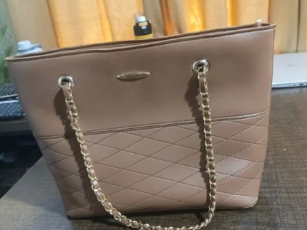 Elegant Quilted Taupe Chain Shoulder Bag