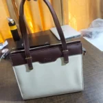 Brown & White Structured Shoulder Tote Bag