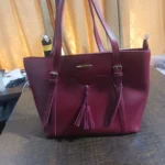 Burgundy Tassel Front Shoulder Tote Bag