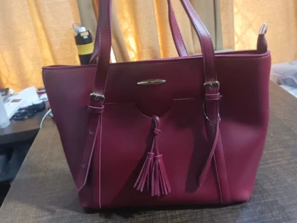 Burgundy Tassel Front Shoulder Tote Bag