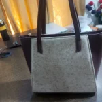 Textured Gray & Brown Front Pocket Tote Bag - Image 2