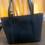Classic Black Textured Front Pocket Tote Bag - Image 2