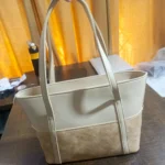 White & Beige Tassel Panel Tote Bag - Image 3