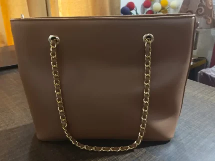 Classic Brown Chain Handle Tote Bag