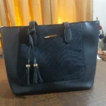 Classic Black Textured Front Pocket Tote Bag - Image 5