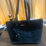 Classic Black Textured Front Pocket Tote Bag - Image 6